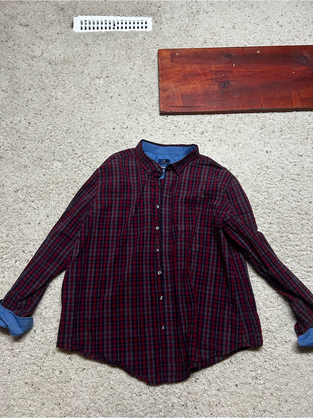 George Men's Burgundy and Black Plaid Button-Down Shirt